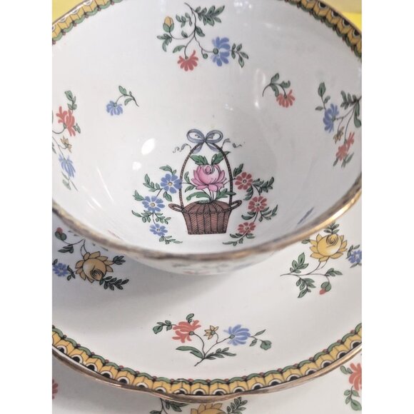 Vintage Aynsley Trio Set Cup, Saucer and Breakfast Plate Flower Basket 1920's - Picture 2 of 16